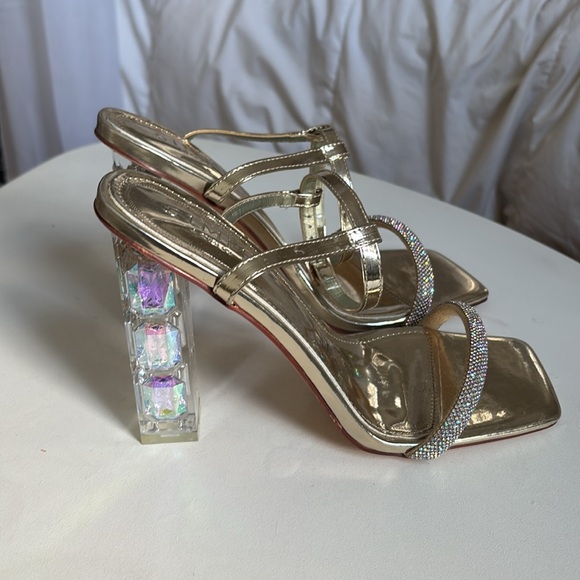 Gold Block Gem Heels (LIKE NEW) - Picture 1 of 6